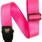 Ernie Ball gitaros diržas Polypro su odiniais galais EB-5321 NEON PINK