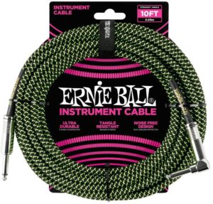 Ernie Ball Pintas instrumentų kabelis, juodas/žalias, 3m, EB-6077
