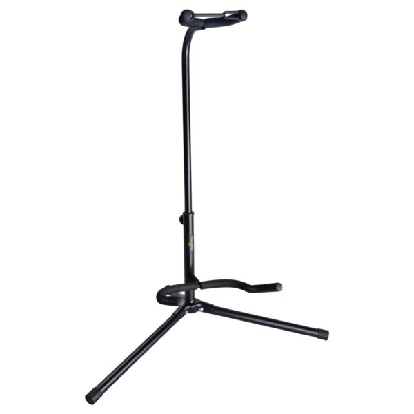 Universal guitar and bass stand with height adjustment and safety strap