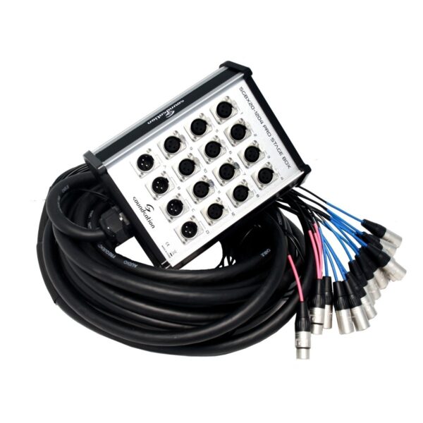 Profesionalus aliuminio Stage Box 12 XLR moterų + 4 XLR vyrų, 20m kabelis, Juodas
