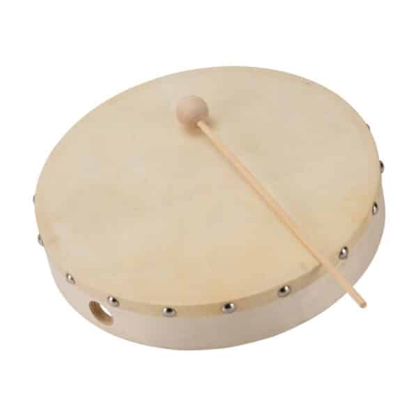 "12"" maple tambourine with beater and natural skin head"