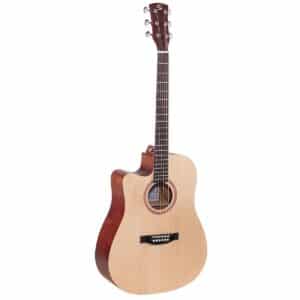 Left handed dreadnought cutaway acoustic guitar in open pore satin finish w/preamp