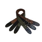 Gitaros/boso medvilninis diržas su tikros odos galais Juodas - Image 2