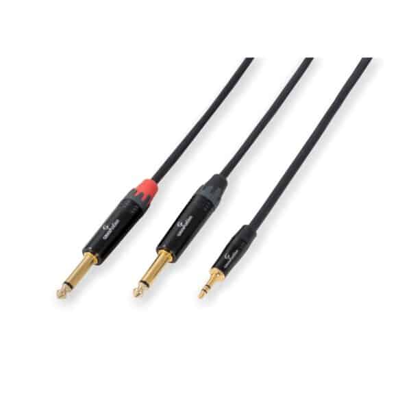 Wiremaster adapter cable Mini jack stereo 3,5 - 2 x Jack 6,3 Mono / 5mt