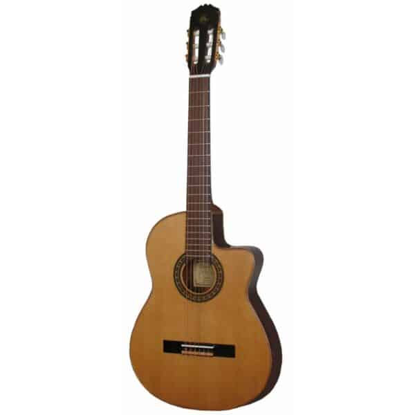 Cutaway classical guitar with preamp featuring solid cedar top