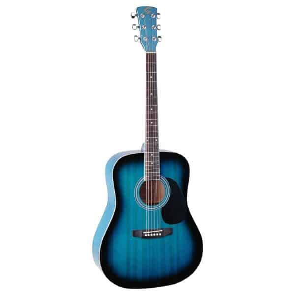 Dreadnought akustinė gitara su eglės viršumi, mėlynas saulėlydis