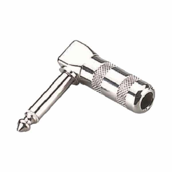 Metalinis kampinis jungiklis 6.3mm jack MONO, nikelio spalvos (25 vnt. dėžutėje)