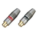 Metalinis RCA moteriškas jungtis, pilka (25 vnt. dėžutėje) SRCA030F-B
