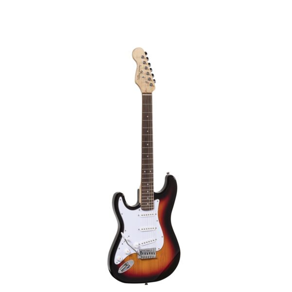Kairiarankė dviguba išpjova elektrinė gitara su 3 viengubais pikapais 3T Sunburst