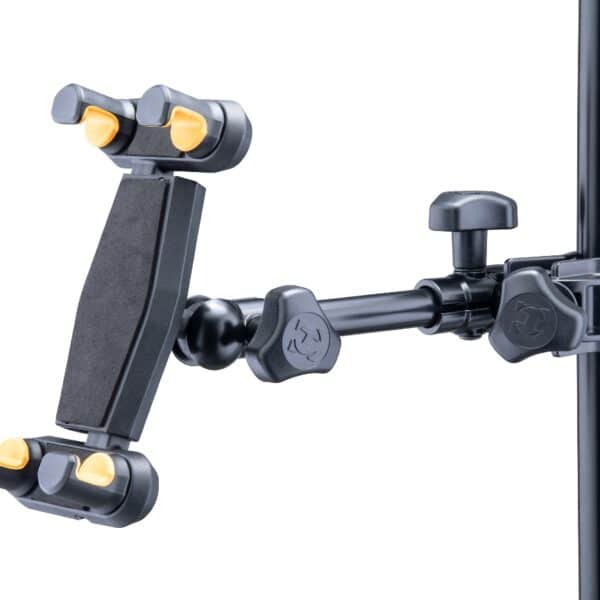 Hercules DG307B – planšetės ir telefono laikiklis muzikantams, tvirtinamas prie stovo ar stalo