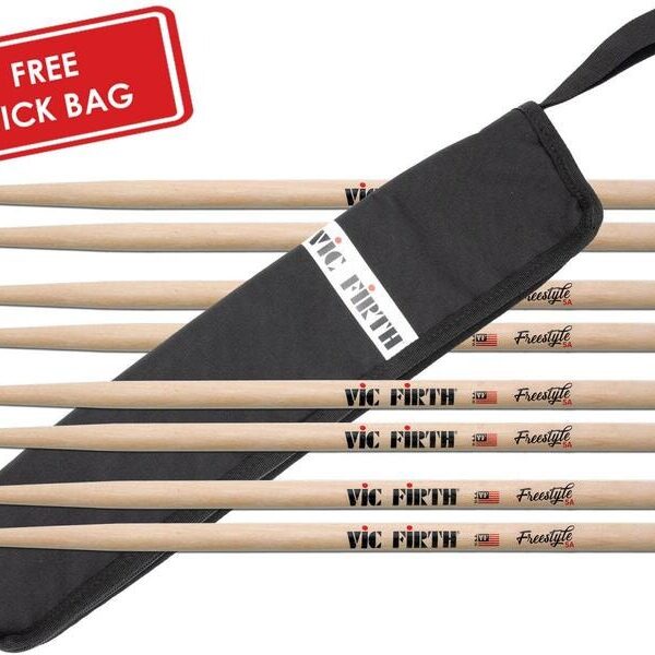 Vic Firth FS5A Freestyle 5A Būgnų lazdelės Rinkinys su Nemokamu Lazdelių Krepšiu