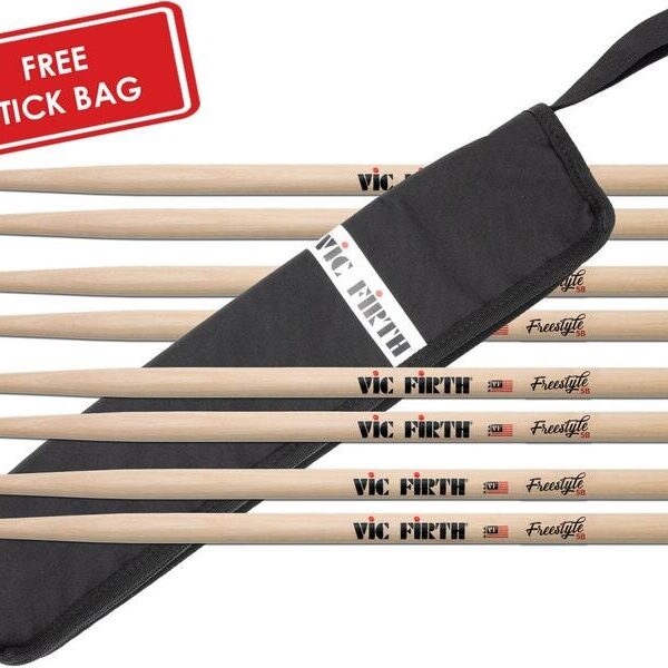 Vic Firth FS5B Freestyle 5B Būgnų lazdelės - 4 poros su nemokamu lazdelėms maišu
