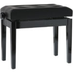 GEWA Deluxe Leather Black, Highgloss - pianino suoliukas, Black cover made of artificial leather